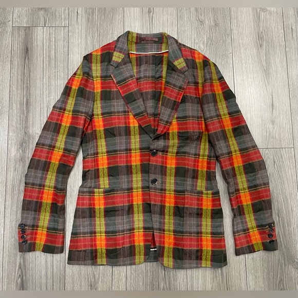 PAUL SMITH Multi Color Plaid Cotton Wool Notch Lapel Sport Coat Size Small